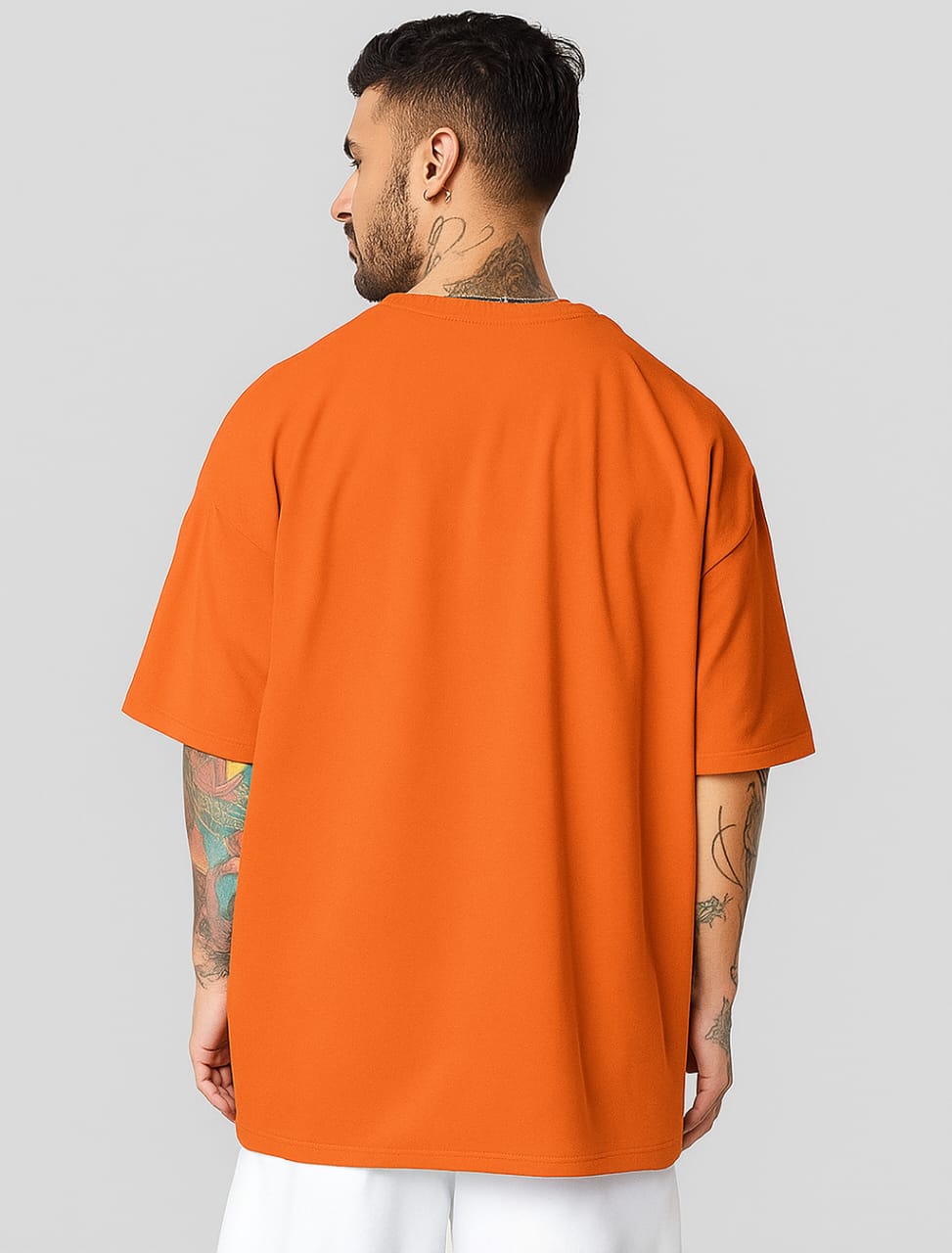 Typography Regular Round Orange Oversized T-Shirt
