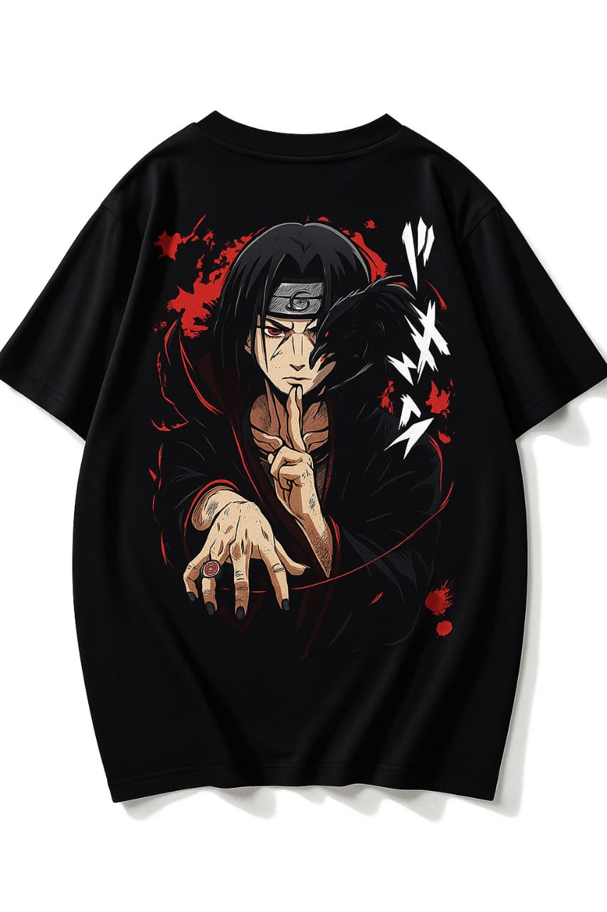 Anime Printed Oversized round neck pure cotton Black t shirt for men